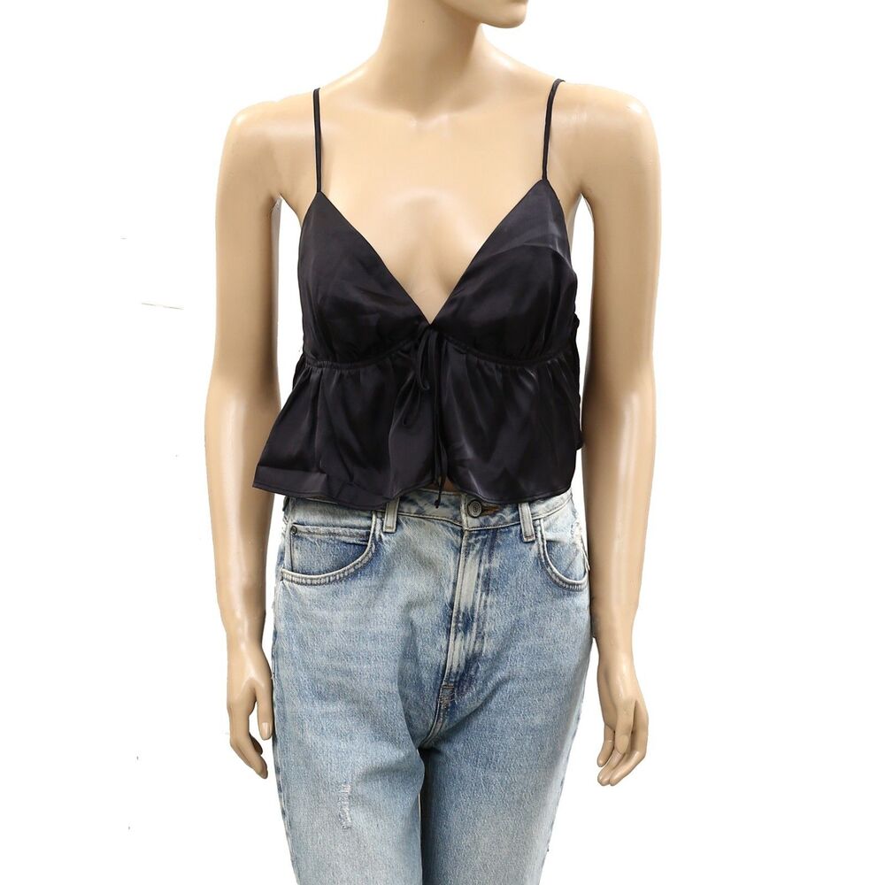 Free People Intimately Blouse Top Sleeveless Tank Cropped Cami Black S 287014